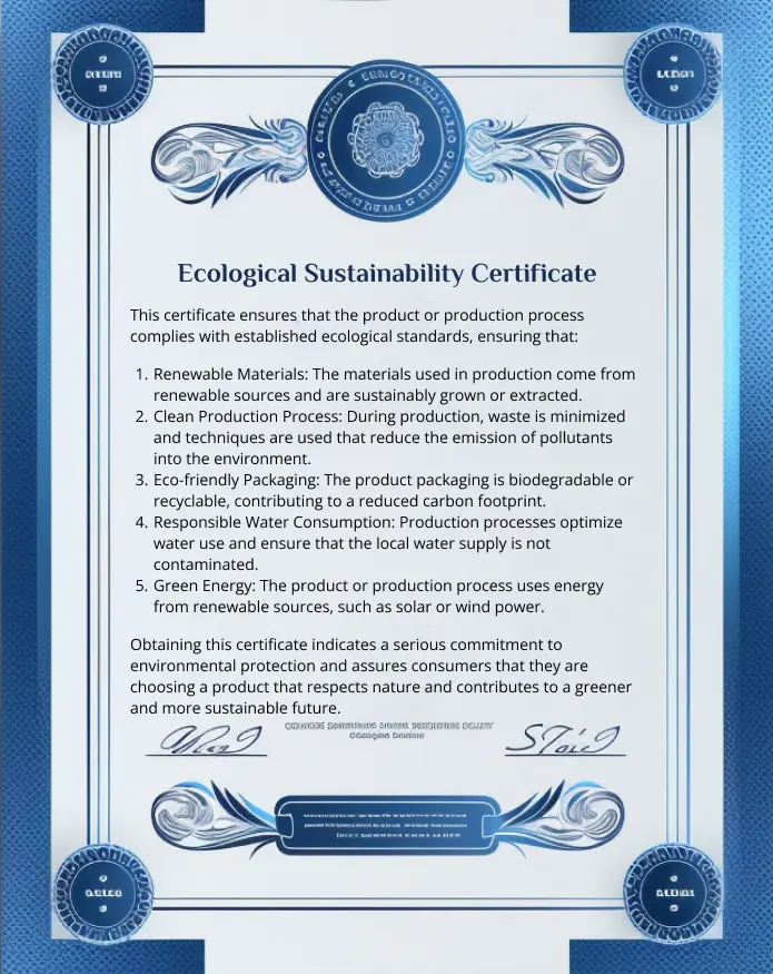 Official certificate of environmental sustainability